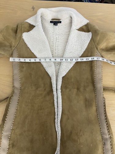 $1998 Theory Small Shearling Jacket Belt Wrap Western Leather Ranch Coat Fur VTG - Picture 6 of 9