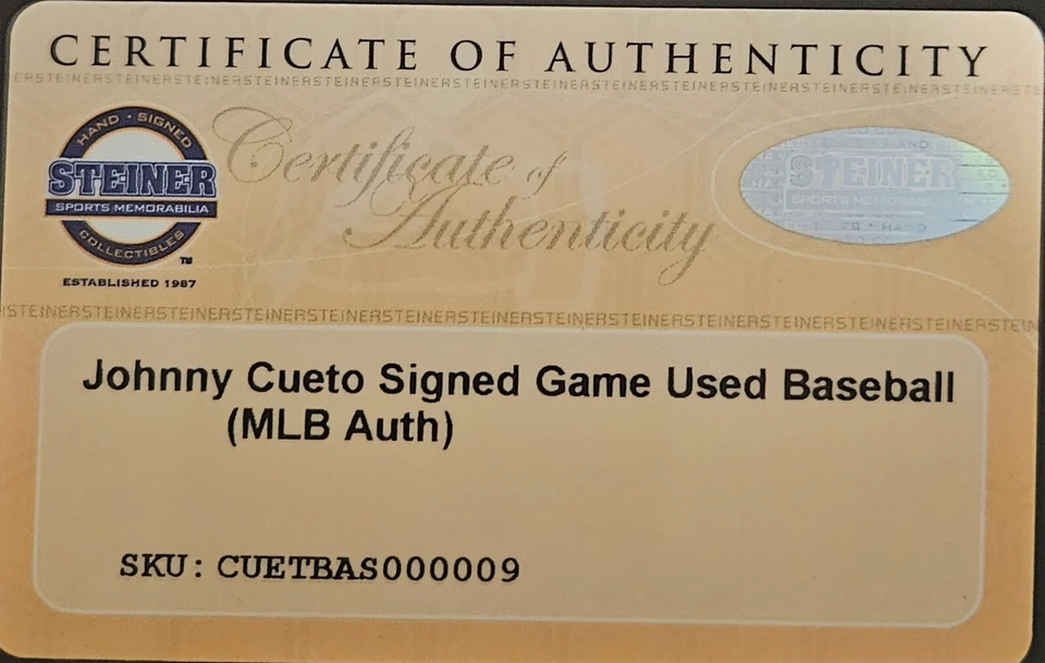 Juego de béisbol usado firmado por Johnny Cueto con estuche + Certificado de autenticidad Foto 2 de 2