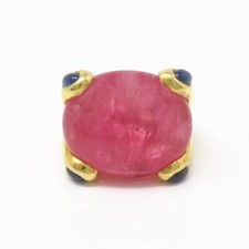 NYJEWEL 18k Yellow Gold Large 43ct Pink Tourmaline Sapphire Ring