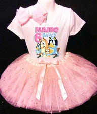 Bluey Tutu Family Dress --With NAME- 6 sixth 6th Birthday Tutu Outfit Pink Shirt