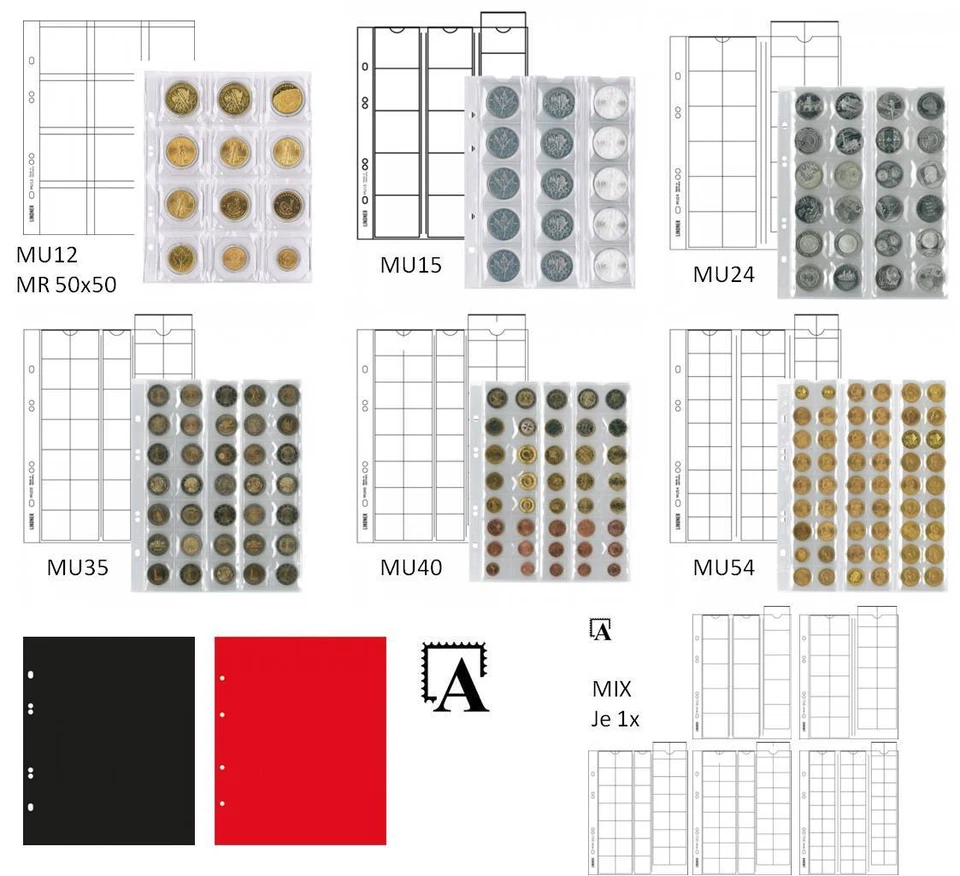 LINDNER Multi Collect universal Münzblätter MU12 MU15 MU24 MU35 MU40 MU54 5erPac