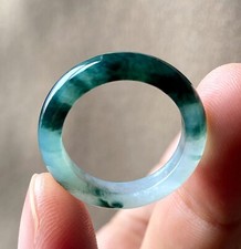 Certified Grade A Jade Jadeite Icy Blue Ring Chinese Ink Painting Natural