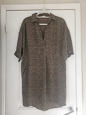 Whistles Leopard Print Shirt Dress Small Brown Tunic Pockets Cupro Viscose Blend