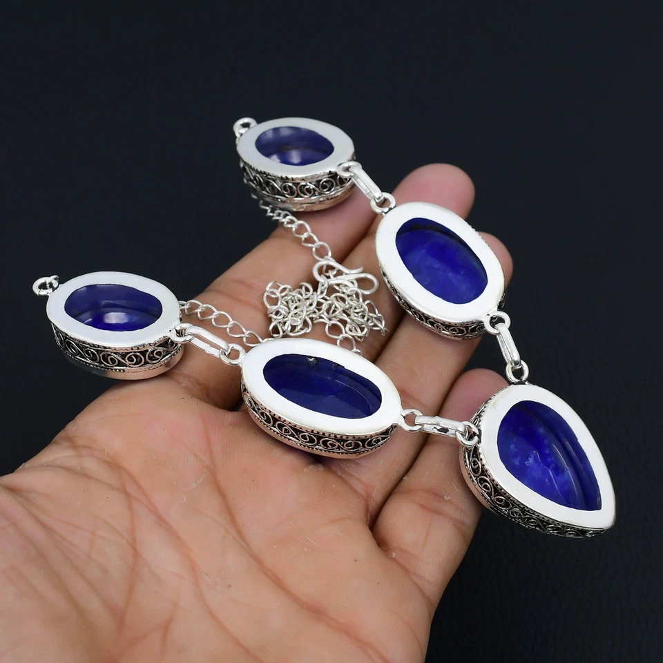 Collana In Zaffiro Blu In Argento Sterling 925 Gioielli Per Regali Di Compleanno - Immagine 3 di 4