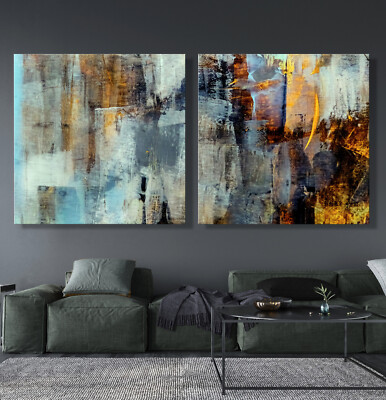 SHEBA GREY Abstrakt Leinwand BILD SET Schwarz Grau Blau Modern Gemälde Kunst XL