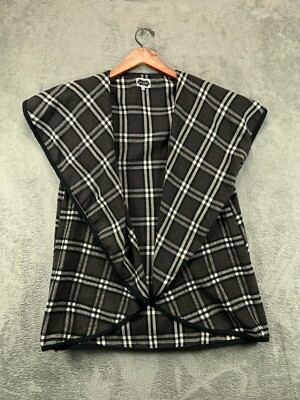 Mud Pie Vest Womens One Size Nova Check Wool Blend Plaid Gray Cardigan Ladies