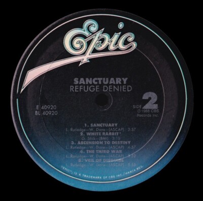 Sanctuary / Refuge Denied 1988 US Original LP Vinyl Epic Records
