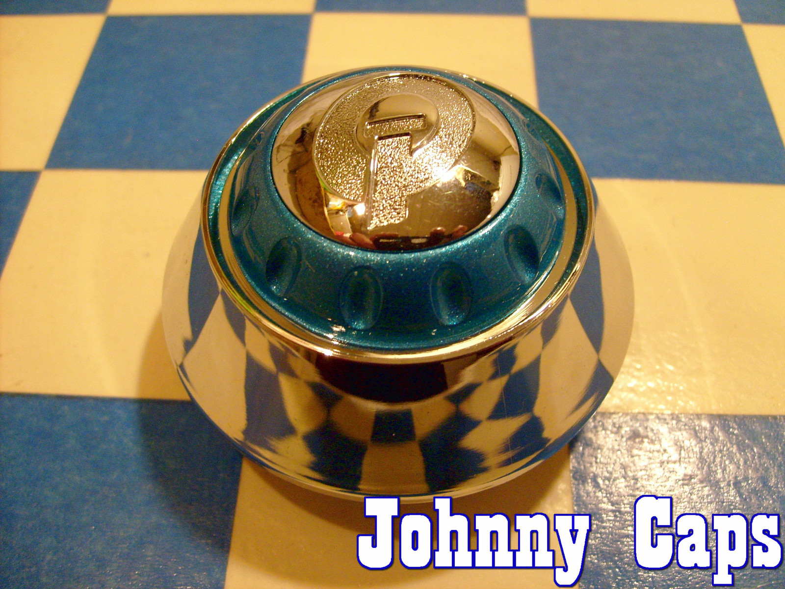 Quantum Tek Wheels Chrome w/Blue Center Caps #N/A Custom Wheel Center Cap (1)