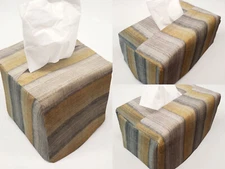 Yellow Gray Beige Stripes Tissue Box Cover 