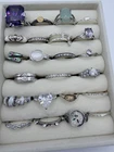 Vintage Silver Tone Ring Lot 24 Cocktail Art Deco CZ Engagement Promise Rings