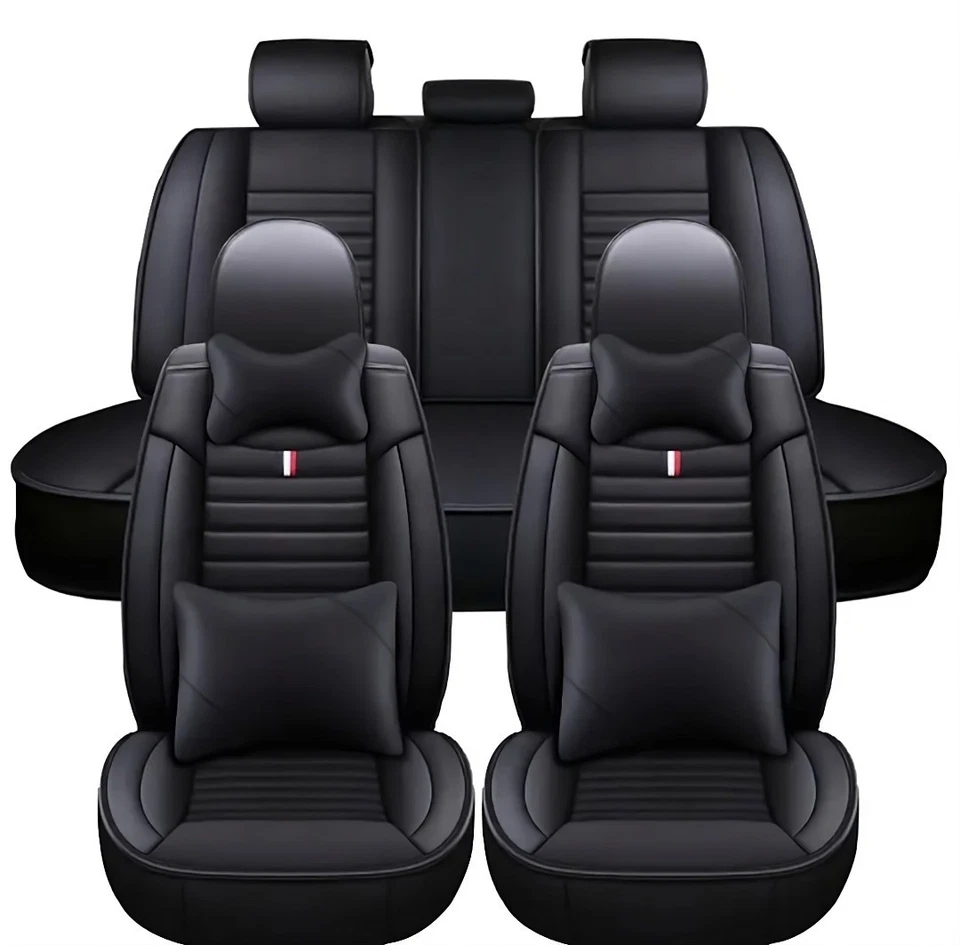 Fit for All Fiat 500 Car Seat Cover 9Pcs Front Rear Waterproof Faux Leather Blac - Image 2 of 4