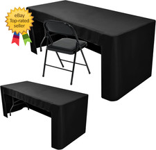 2 Pack Black Tablecloth for 8FT Trade Show Table Covers Open Back Folding Tablec