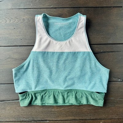 Outdoor Voices Womens Tri-Tone Slashback Crop Top XL Blue Green Cycle Yoga Sport