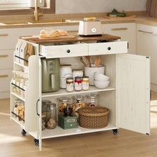 Mobile Kitchen Island, Portable Island with Spice Rack, Mobile Cart with Storage