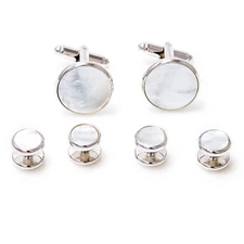 Mother of Pearl Cufflinks & Studs Tuxedo Set Gift Box Polishing Cloth