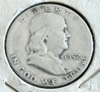 1952-S Benjamin Franklin Silver Half Dollar 90% Silver