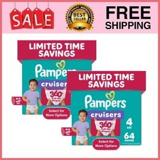 2 Box Pampers Cruisers 360 Baby Diapers Size 4, 64 Count/ Box