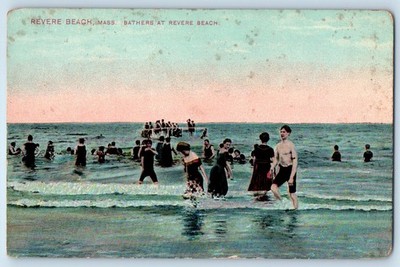 Revere Beach MA Bathers At Revere Beach Shorthand Cypher Secret Code Postcard