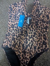 CUPSHE Leopard Print Halter One Piece Swimsuit M Brown/Black Adjustable Strap