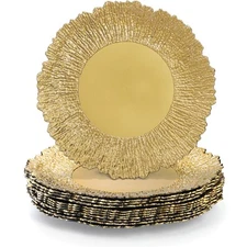 Set of 12 Plastic Gold Charger Plates, 13" Reusable Reef Serving Charger for ...
