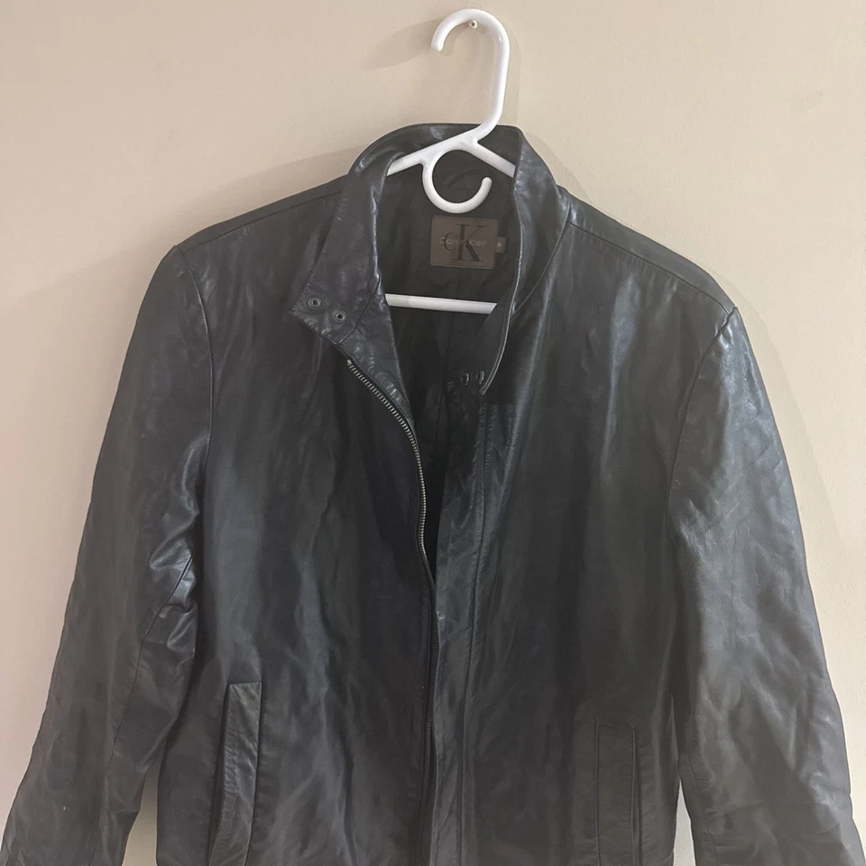 Calvin Klein Black Faux Leather Jacket Men's Full Zip Stand Collar - Image 3 of 4