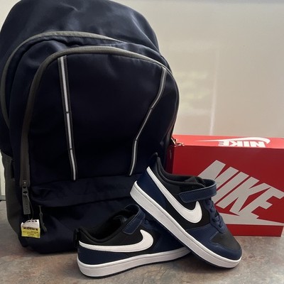 Kids School Bundle Lands End Backpack Nike Court Borough Low Shoes Size 2.5Y 