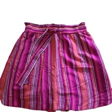 A New Day Large Linen Rayon Striped Knee Length Pull On Summer Skirt W/Pockets