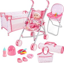 Baby Doll Stroller Crib Bed Nursery Role Play Set Baby Doll Accessories and.....