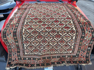 Auth: 19th C Antique Caucasian Rug RARE DAGHESTAN Ivory 4x5 NR