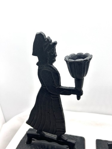 Vintage Black Cast Iron Pilgrim He and She Candlestick Holders - Picture 4 of 8
