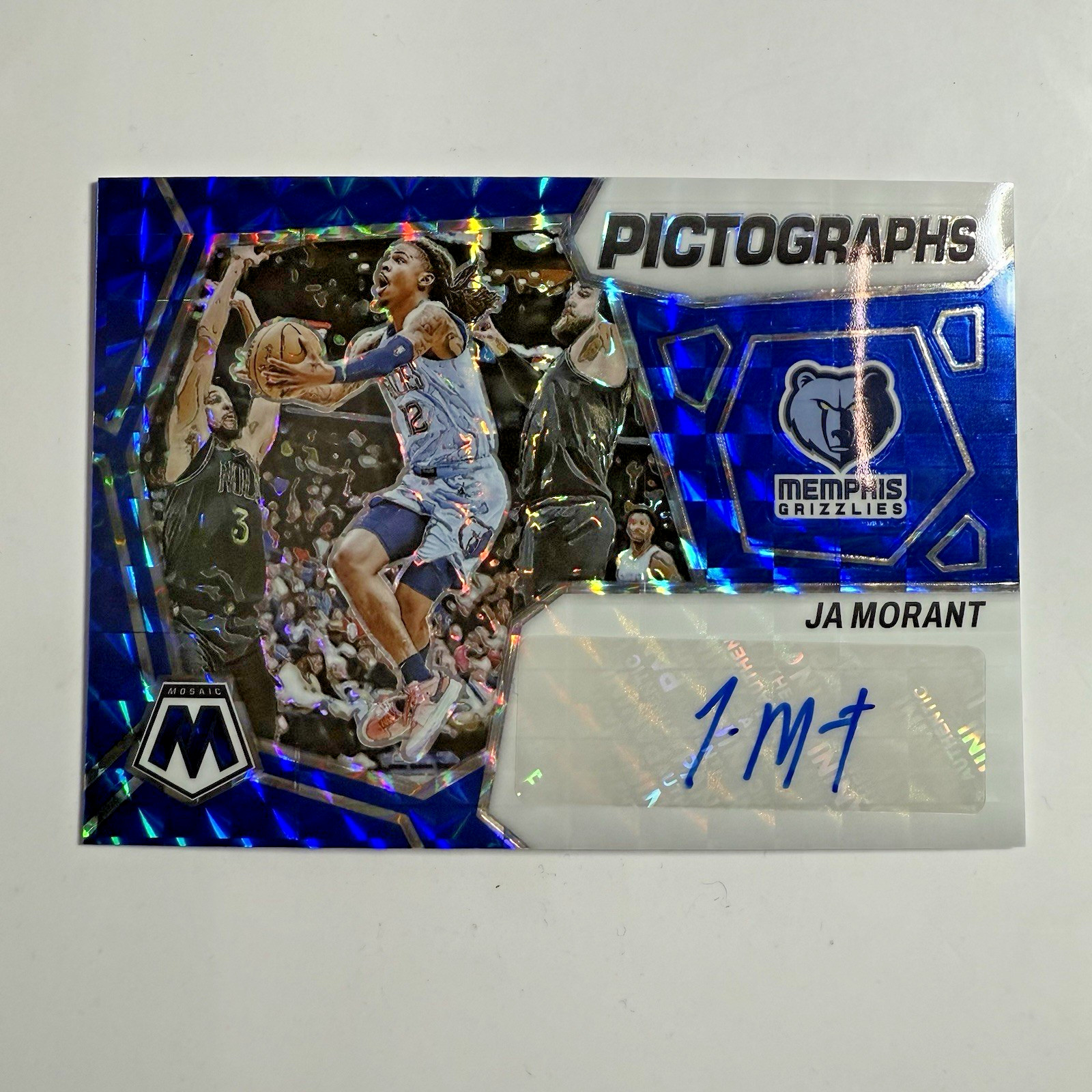 2023-24 Panini Mosaic Ja Morant Auto Pictographs Blue /49 PM-JAM Grizzlies