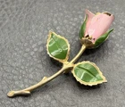 Vintage Pink Rose Brooch Pin Gold Tone Painted Enamel Floral Costume Jewelry