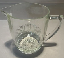 Vintage Clear Glass Ribbed Pitcher Starburst Bottom 6 1/4" Very Good