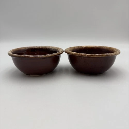 Vintage Hull Bowls Oven Proof Brown Drip Glaze Pottery 5” Cereal Soup Set of 2