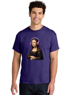 Mona-Lisa-Headphones-1 Mens Graphic Tee, 100% Cotton, Casual Summer Wear