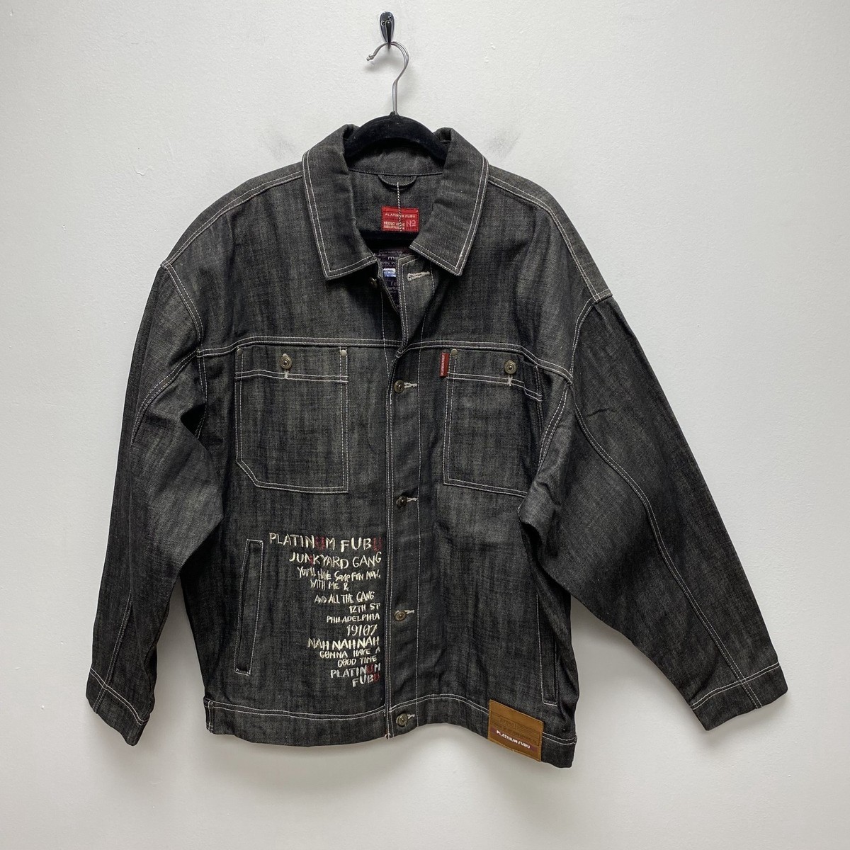 VTG Platinum Fubu Men Fat Albert Denim Set Gray Denim Jacket 2XL