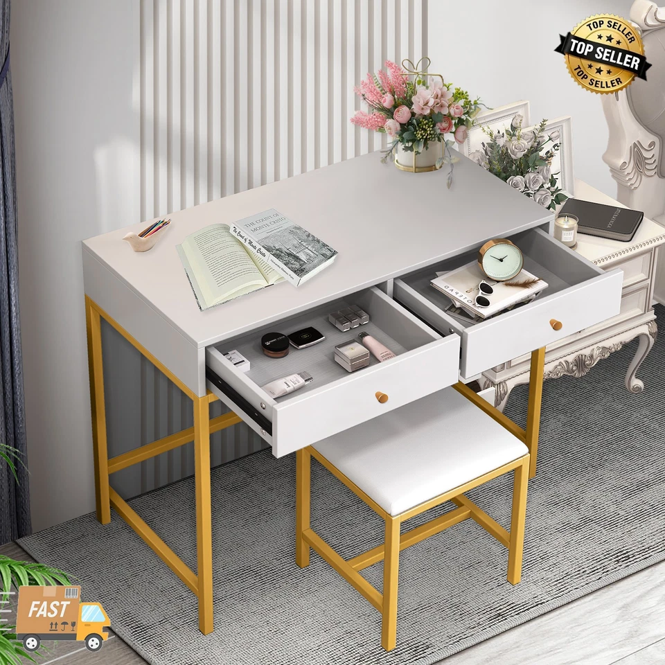 Makeup Vanity Table Set with vanity Stool Dressing Table Desk Vanity & 2 Drawers - Image 4 of 4