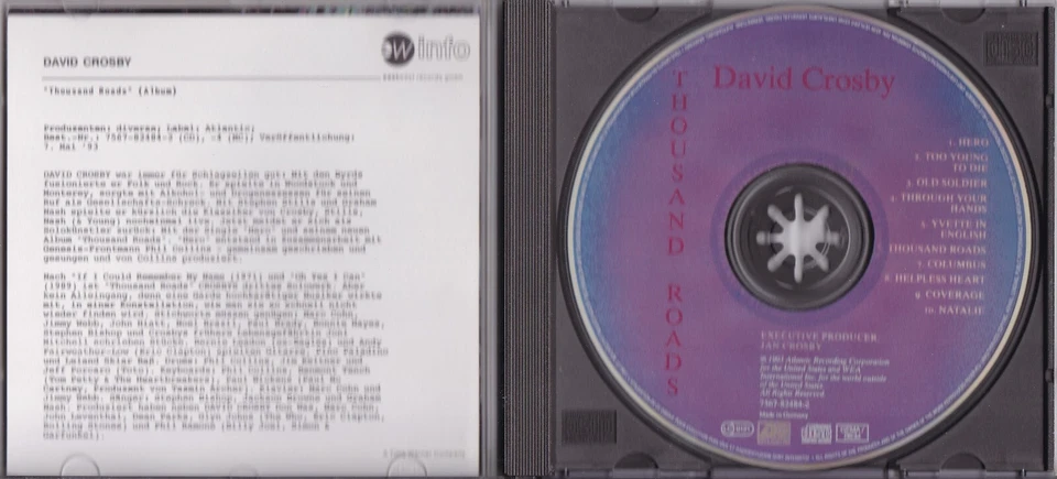 DAVID CROSBY - THOUSAND ROADS Promo für Radio mit Info - Karte Atlantic 1993 - Bild 3 von 3