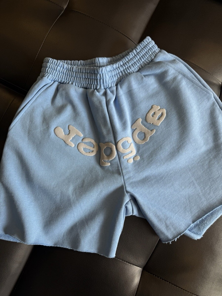 美品 SP5DER SPIDER WORLDWIDE SHORTS Sサイズ Spider Worldwide Sp5der OG Web Logo Sweat Shorts Baby Blue Size