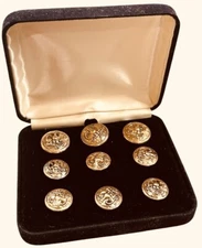 Vintage Set of 9 Wire Shank Eagle with Anchor Round Blazer Buttons in Box