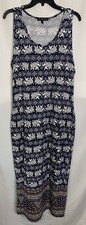 Derek Heart Womens Size 1X Navy Blue Paisley Stretch BOHO Elephant Maxi Dress