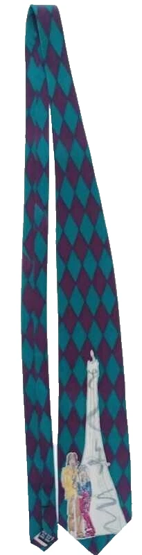 Obra de arte a cuadros verde/púrpura 100 % seda para hombre John Lennon corbata acuarela Foto 2 de 4