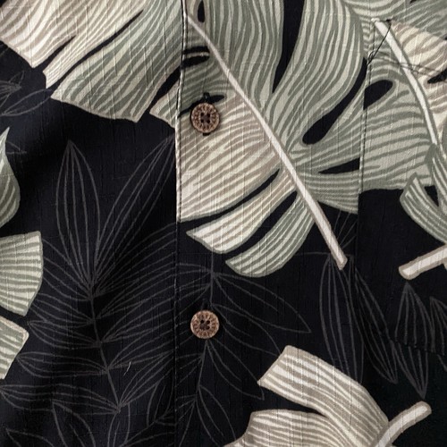 Caribbean Joe Shirt Mens XXL Black Hawaiian Green Palm Leaf Camp Relaxed - Picture 5 of 13