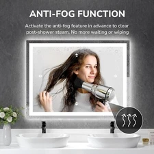 48x36" LED Bathroom Mirror Dimmable Anti-fog Lighted Vanity Mirror Makeup Mirror