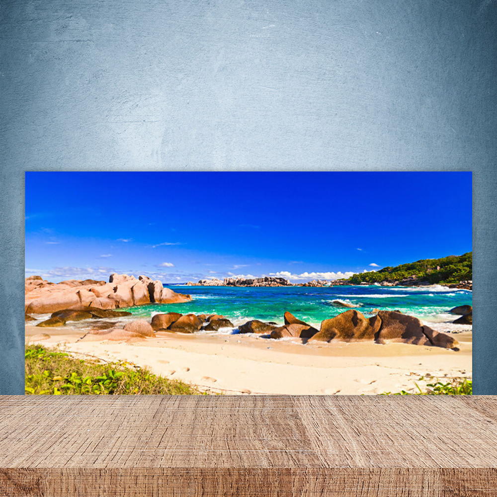 Crédence de cuisine en verre 100x50 cm motif plage rocheuse pour protection murale