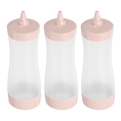3 Stck. Kunststoff Quetschflaschen, Ketchup Flasche Gewürzspender mit Kappe pink