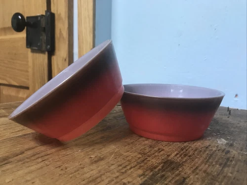 Set Of 2 Vintage Anchor Hocking Fire-King Red Brown 5" Cereal Bowls