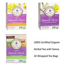 LAXATIVE TEA 100% CERTIFIED ORGANIC SMOOTH MOVE HERBAL NATURAL 16 BAG