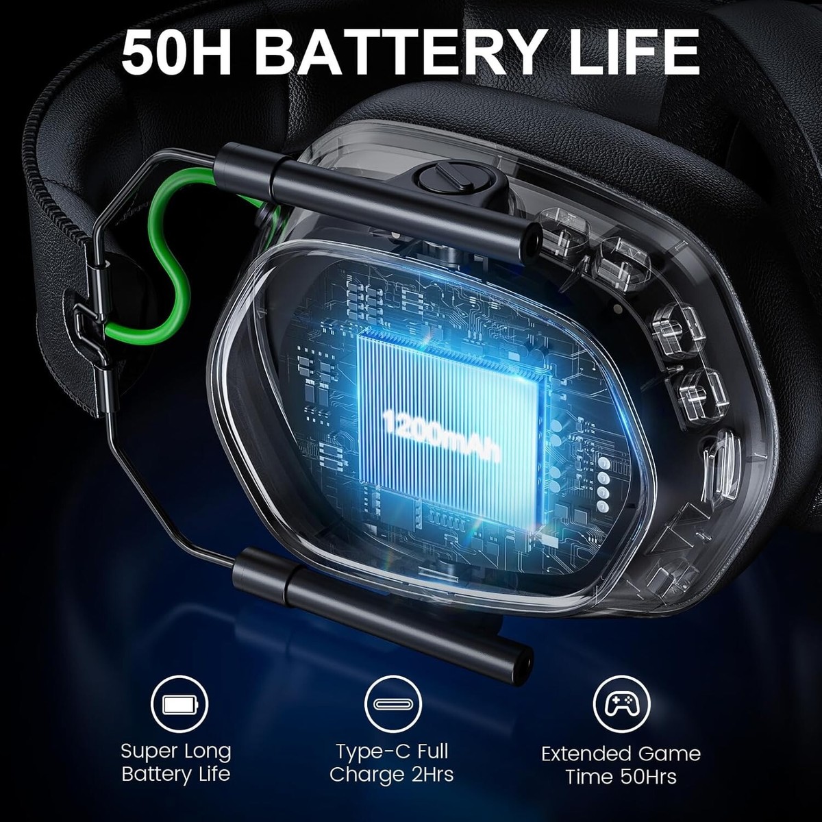 Wireless Gaming Headset Noise Canceling Mic Stereo Sound 50+Hr