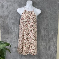 EVERLY KEYHOLE BACK Mini Halter Dress Sz L floral Lined